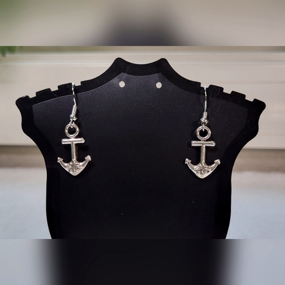 None Jewelry - Silver Anchor Statement Dangle Earrings / Pierced